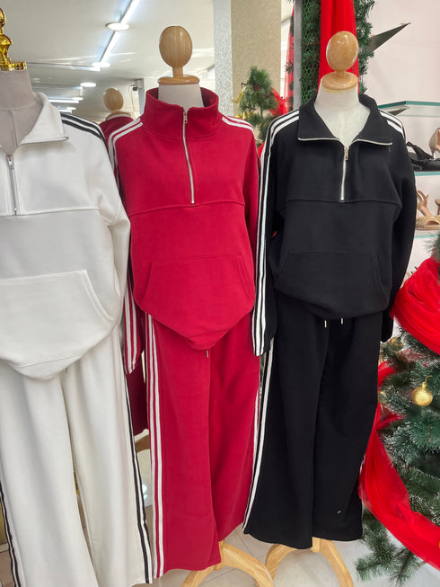Winter Collar Down Zipper Pullover With Trouser sets